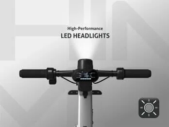 HIMO H1 eBike with it's headlight on and display visible