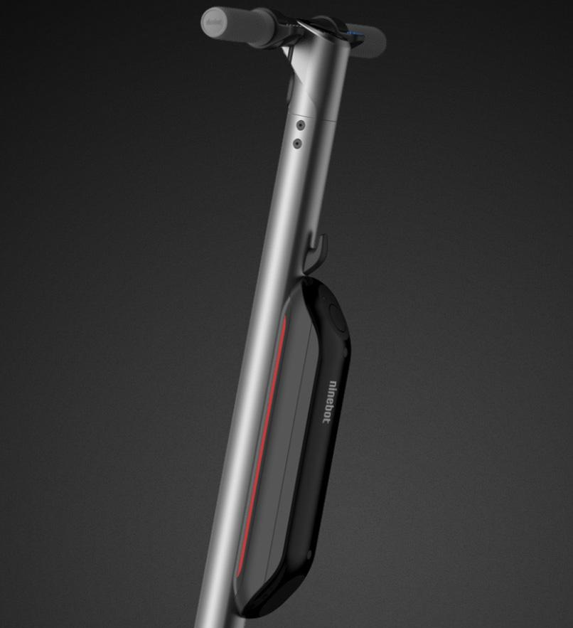 segway ninebot e22 picture showing the closeup of external battery with a black background